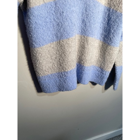 Aerie Teddy Boucle Sweater Blue Stripes Size Medium Oversized Cozy Winter Casual - Picture 5 of 11